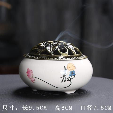 Ceramic incense burner household Yiwu wholesale incense kiln Changge kiln temple line incense aromatherapy plate tower incense small plate incense burner